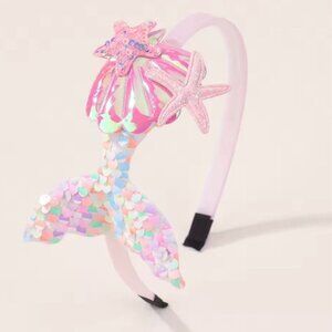 Sparkling Pink Rainbow Starfish Mermaid Tail Headband for Girls